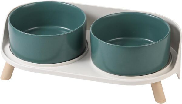 3987ab06804feda4 Cat Food Water Bowl Set - Raised Cat Bowls with Non Slip Stand - Elevated Puppy Bowls for Small Dogs - Double Ceramic Cat Feeding Bowls with Splash Proof Guard - Tall Cat Dishes - 2 x 480 ML - 16.2 OZ
