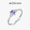 398f3bcb9dc8263f MODIAN 925 Sterling Silver Water Drop Cocktail Ring Classic Prong Purple Cubic Zirconia Rings For Women Female Fine Jewelry