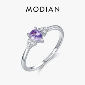 398f3bcb9dc8263f MODIAN 925 Sterling Silver Water Drop Cocktail Ring Classic Prong Purple Cubic Zirconia Rings For Women Female Fine Jewelry