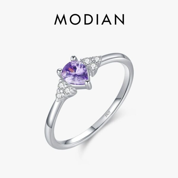 398f3bcb9dc8263f MODIAN 925 Sterling Silver Water Drop Cocktail Ring Classic Prong Purple Cubic Zirconia Rings For Women Female Fine Jewelry