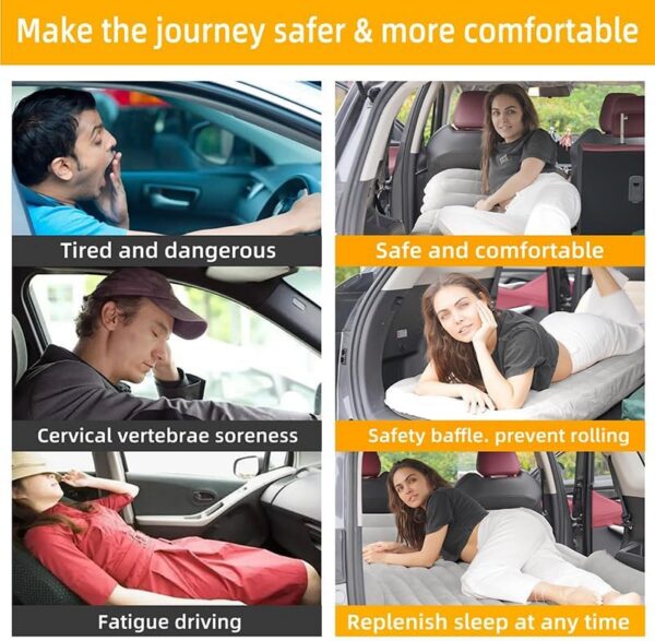 Luxury Air Mattress Car Sleeping for Jeep Wrangler JL Unlimited/Wrangler 4XE/MK4, 3 Min Fast Blow up, Inflatable Car Air Mattress Back Seat Bed for Home Car Travel Camping,D Grey
