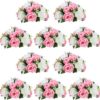 399a491a59feda5c NUPTIO Artificial Flower Centrepieces for Tables - 6 Pcs Crimson & White Fake Flowers Roses Balls 9.5in Diameter - Silk Faux Rose Arrangement for Wedding Party Centerpiece Table Decorations
