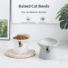 399b66d90b44b476 TAMAYKIM Tilted Ceramic Raised Cat Bowls, 8 OZ Food and Water Bowls Set for Kitty, Porcelain Elevated Stress Free Feeding Pet Dish, Dishwasher and Microwave Safe, 2 Pack (White & Grey)