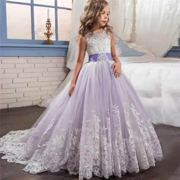 2024 New Teenager Bridesmaid Dress Kids Dresses for Girls Children Vintage Lace Princess Girl Party Wedding Evening Formal Gown