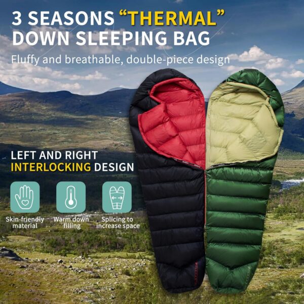 BUERTS Down Sleeping Bag,Ultralight and Warm,Sleeping bag for adults suitable 3 seasons use,lightweight is highly portable and ideal for hiking,backpacking and camping.