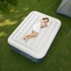 Bonnlo Twin/Queen Air Mattress with Built-in Pump 18" Raised Blow Up Mattress Soft Flocked Top Leakproof Inflatable Bed with Carry Bag for Outdoor & Indoor Use Camping (Blue, Twin)