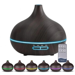 39c7a19e3ecef900 550ml Wood Color USB Aroma Diffuser, Essential Oil Diffuser with 7 Color LED Lights & Remote Control, USB Powered Air Humidifier