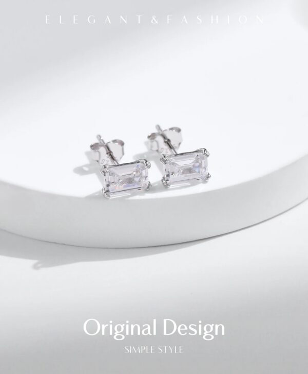MODIAN 925 Sterling Silver Simple Emerald Cut CZ Stud Earrings Hypoallergenic Earrings For Women Wedding Engagement Fine Jewelry
