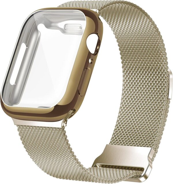 Geoumy Metal Magnetic Bands Compatible for Apple Watch Band 38mm with Case, Stainless Steel Milanese Mesh Loop Replacement Strap Compatible with iWatch Series 8/7/6/5/4/3/2/1 SE Women Men, Rose Gold