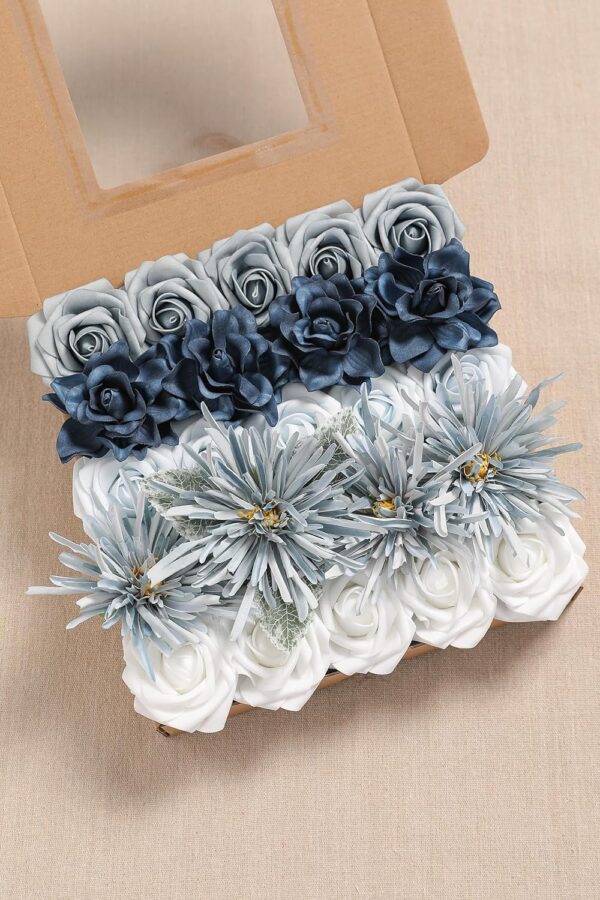 YYHUAWU Artificial Flowers Combo Box Set Gradient Color Flower Leaf with Stems for DIY Wedding Bouquets Centerpieces Baby Shower Party Home Decorations Peach
