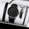 3a32f5e93e9fa0a4 3PCs Men's Simple Round Belt Quartz Watch+Woven Bracelet+Necklace Combination Set