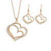 3 Pcs Shaped Of Earrings Pendant Necklace For Women Exquisite Fashion Rhinestone Double Heart Jewelry Set
