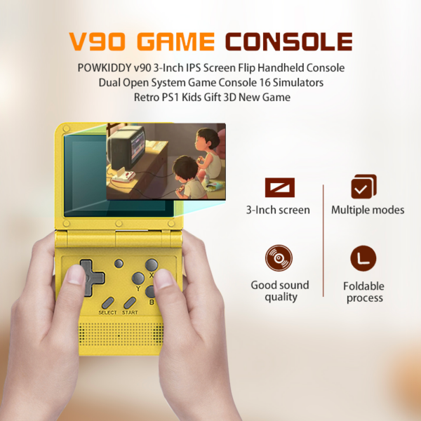 3a59d9679f164780 Powkiddy V90 3.0Inch IPS Screen Retro Video Open Source PS1 Mini Portable Handheld Game Console 64G 15000Games
