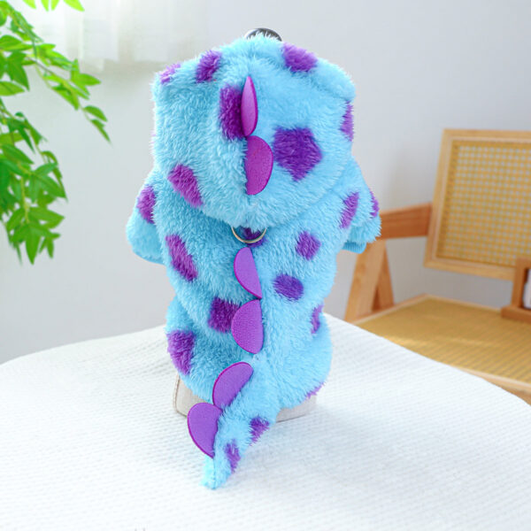 3a5be2d60277edfc 1PC Pet Clothing Dog Cat Autumn and Winter Thickened Warm Blue Dinosaur Hooded Coat With Drawstring Buckle For Small Medium Dogs