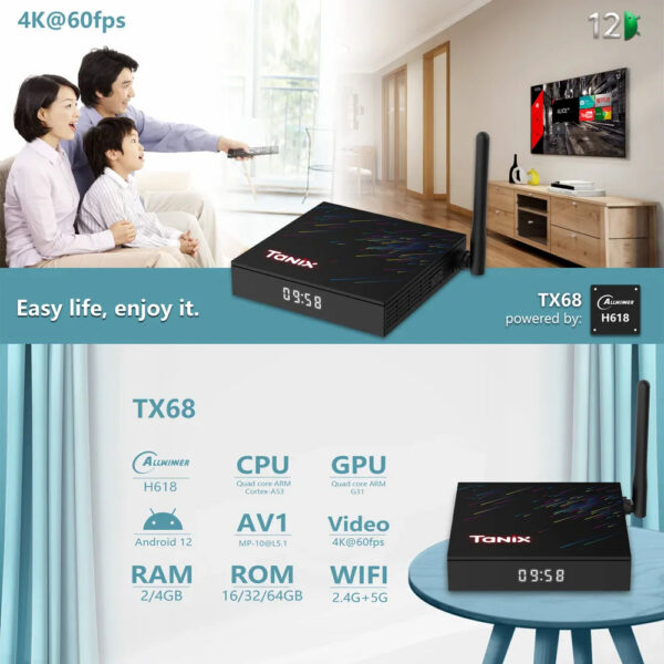 Tanix TX68 TV Box Android12 Allwinner H618 2GB/4GB RAM 16GB 32GB/64GB BT AVI 3D 2.4G&5G Wifi 4K HDR Media Player Set Top Box