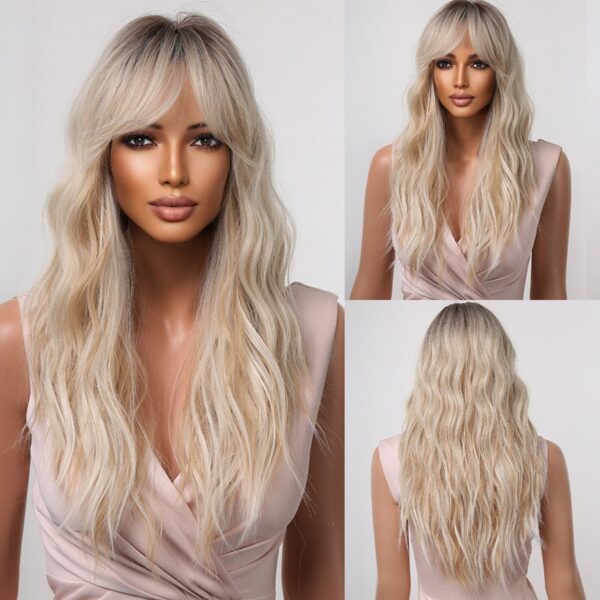 Brown Blonde Ombre Natural Hair Long Wavy With Dark Roots Synthetic Wig for Women Heat Resistant Coaplay Wigs