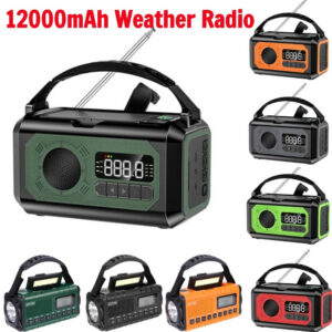 3a812bf67b47303a 12000mAh AM/FM/NOAA Weather with 2 Panels Solar Hand Crank Portable Emergency Radio Reading Lamp for Outdoor Camping