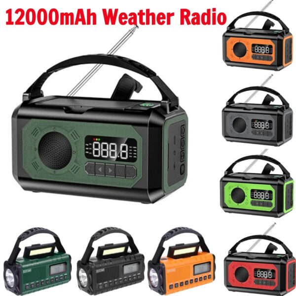12000mAh AM/FM/NOAA Weather with 2 Panels Solar Hand Crank Portable Emergency Radio Reading Lamp for Outdoor Camping