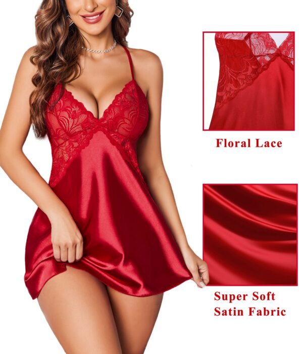 Avidlove Women Lingerie V Neck Nightwear Satin Sleepwear Lace Chemise Mini Teddy
