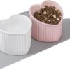3a8a754e51d67275 Cat Food Water Bowl Set - Raised Ceramic Cat Feeding Bowls with Non Slip Mat - Elevated Cat Dish Anti Vomiting - Whisker Friendly Wide Cat Bowl - Microwave and Dishwasher Safe - White & Pink (2pcs)
