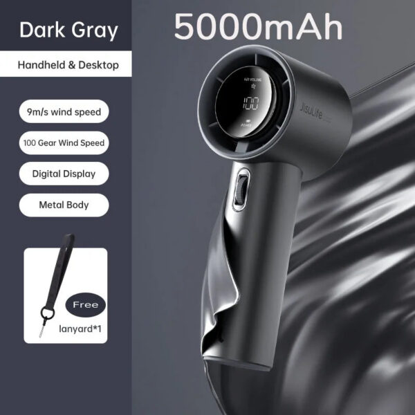 JISULIFE Mini Portable Hand Fan, 100 Wind Speeds, 5000mAh USB Battery Rechargeable, LED Digital Display, Travel,Camping,Outdoor