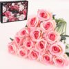 15Pcs Artificial Roses Velet Real Touch Single Stem Fake Roses Silk Realistic Bouquet Flowers Arrangements Home Office Garden Grave Party Wedding Decoration(Light Pink-15p, Blossom Roses)
