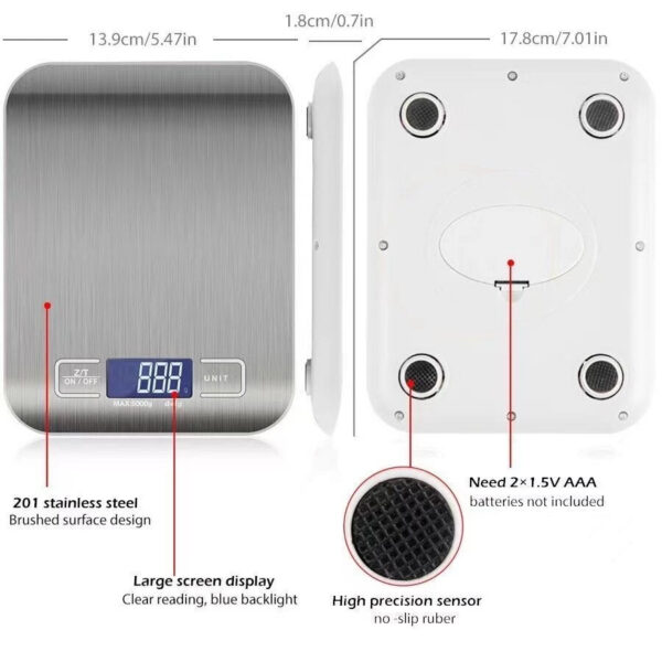 3af674046c4652dc 10KG Kitchen Scales Stainless Steel Weighing For Food Diet Postal Balance Measuring LCD Precision Electronic
