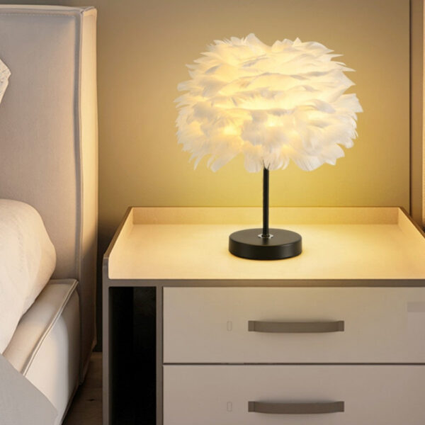 3b0de57d4de8b89f LED Nordic Style Romantic Bedside Lamp Wedding Goose Feather Table Light Living Room Bedroom Hotel Decoration