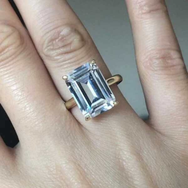3b18523935dd8440 SpringLady Sterling Sier 8*10mm Emerald Cut Four-claw White High Carbon Diamond Ring Women's Fine Jewelry Accessories