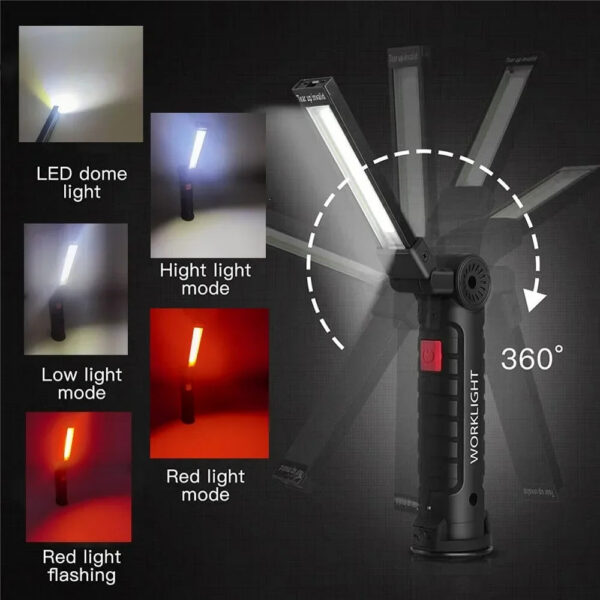New Portable COB LED Flashlight USB Rechargeable Work Light Magnetic Lanterna Hanging Lamp with Built-in Battery Camping Torch