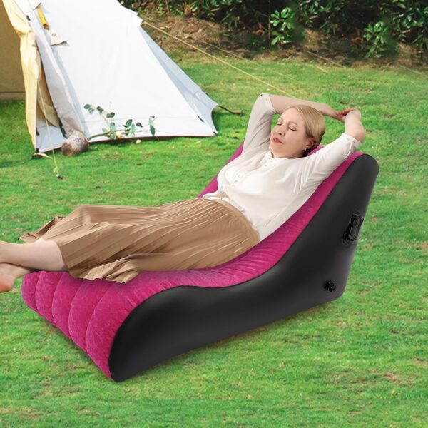 3b2bcc006607b1b6 Inflatable Couch with Built in Pump - Upgraded Extra Size Air Lounger Sofa, Portable Folding Blow up Mattress, Inflatable Bed Waterproof Air Mattress Sofa Chair for Home, Camping/Rose-red