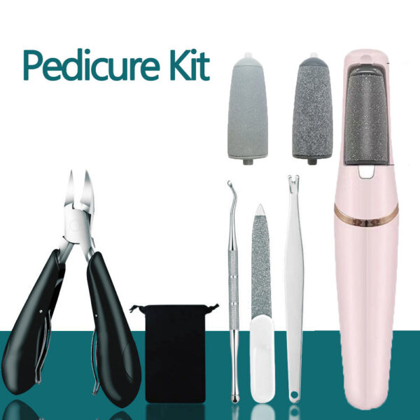 Electric Foot File Grinder Set Dead Skin Dry Callus Remover Rechargeable Feet Pedicure Tool with 2 Removable Roller Heads