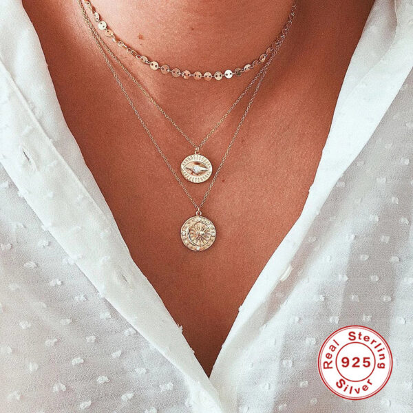 CANNER Real Sterling Necklace For Women Round Brand Geometric Eyes Diamond Clavicle Chain Sier Jewelry Collares