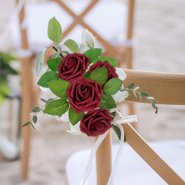Mocoosy 50Pcs Artificial Rose Flowers, Burgundy Fake Roses for Decorations, Real Touch Foam Rose Bulk with Stems for DIY Wedding Bouquets Bridal Shower Centerpieces Valentine's Party Home Table Decor
