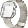 Geoumy Metal Magnetic Bands Compatible for Apple Watch Band 41mm with Case, Stainless Steel Milanese Mesh Loop Replacement Strap Compatible with iWatch Series 8/7/6/5/4/3/2/1 SE Women Men,Brown Gold