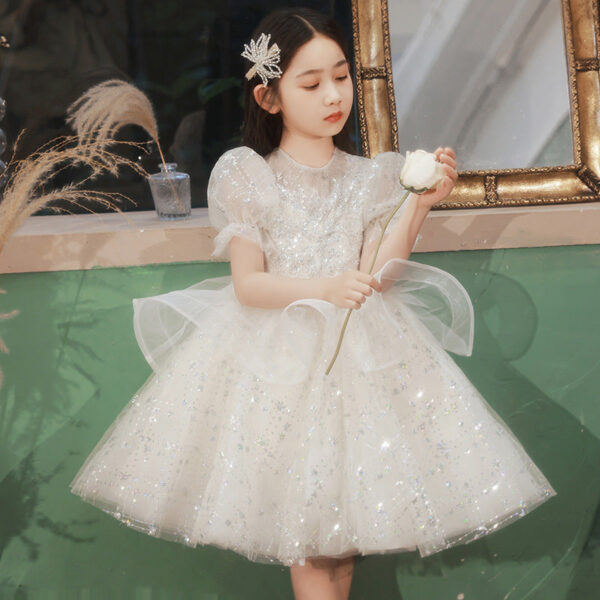 White Baby 2-12year old Kids for Party Wedding flower girl Sequins Children’s Pageant Gown Girls Dress