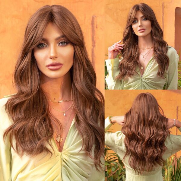 Brown Blonde Ombre Natural Hair Long Wavy With Dark Roots Synthetic Wig for Women Heat Resistant Coaplay Wigs