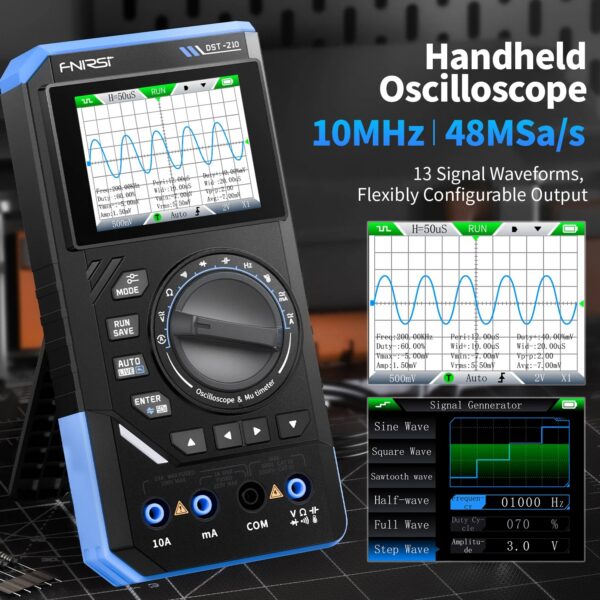 FNIRSI DST-210 and DST-201 3IN1 Digital Multimeter Oscilloscope Signal Source 19999 Counts 10MHz/1MHz Portable Electrician Tool