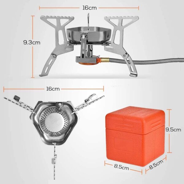 Hikenture Gaskocher mit Piezozündung, Winddichter Camping Kocher 3500W, Faltbarer Campingkocher Gasbrenner für Coleman Primus Kartusche, Kocher Gas Windschutz mit Tragebox für Hiking, Picnic, Outdoor
