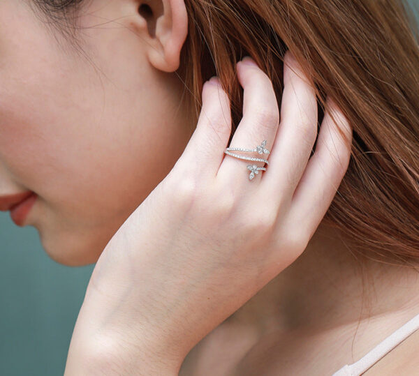 NEW Fashion Double Butterfly for Women Sier Clear Zircon Lab Diamond Wedding Engagement Ring Gift Jewelry Wholesale