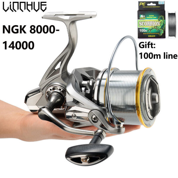 NHUE Big Spinning Fishing 8000-14000 9000 10000 12000 Max Drag 20KG Sea Reel Free e Saltwater Freshwater Fish Pesca