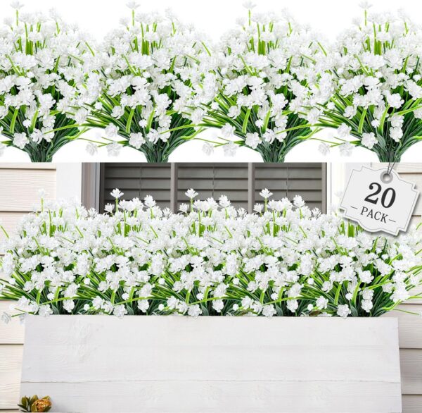3bdbef062caabb48 AmyHomie 20 Bundles Artificial Flowers Outdoor UV Resistant Faux Flowers No Fade Fake Plastic Plants Garden Porch Window Box Decorating(Bright Yellow)