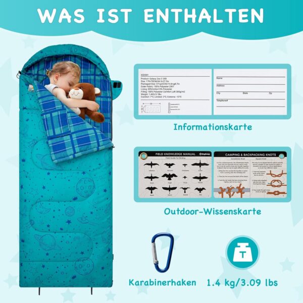 3c363c1ef13300ae KingCamp Kinderschlafsack Schlafsack Winter Warmer Deckenschlafsack 3-4 Jahreszeiten für Kinder beim Camping Trekking 170 x 70 cm Komfort: 7°C 1.4 KG