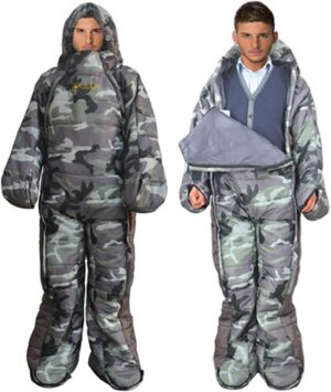3c6a43d99c753cf8 72" Large Wearable Human Sleeping Bag Zipped Foot Opening Design Free Size Ultralight Hoodie Quilted Warm Thermal Coat for Adults Winter or Outdoor 4 Season Camping