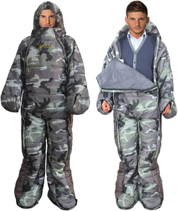 3c6a43d99c753cf8 72" Large Wearable Human Sleeping Bag Zipped Foot Opening Design Free Size Ultralight Hoodie Quilted Warm Thermal Coat for Adults Winter or Outdoor 4 Season Camping