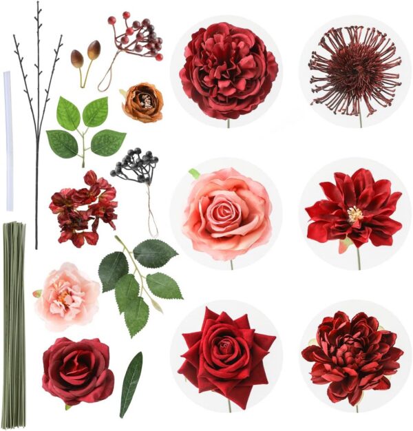 3c6da5586c1a95df Floweroyal Artificial Flowers Combo Dusty Blue Flowers Mix Silk Flowers Dahlia Roses with Stems for DIY Wedding Bridal Bouquets, Baby Shower, Floral Arrangement, Table Centerpieces, Home Decorations.