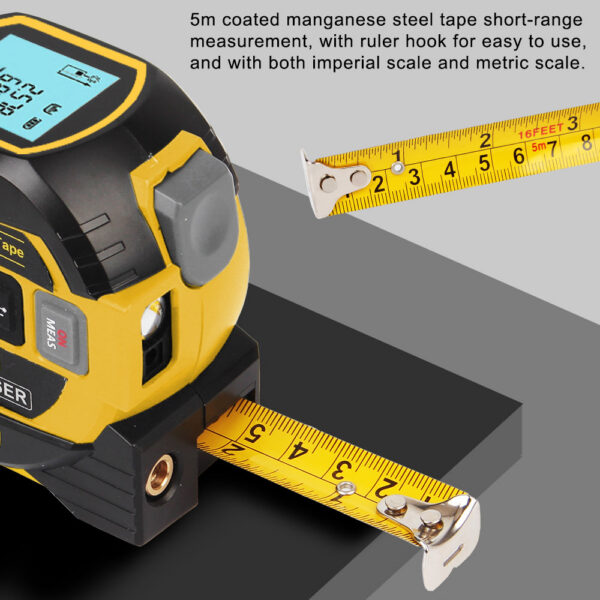 3c7192182abcc79a 3 in 1 Laser Rangefinder 5M Tape Measure Ruler LCD Display with Backlight Distance Meter Building Measurement Device