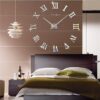 3D Acrylic Digital Roman Numerals Design Mirror Fashion Large Round Wall Clock DIY Self Adhesive Clocks