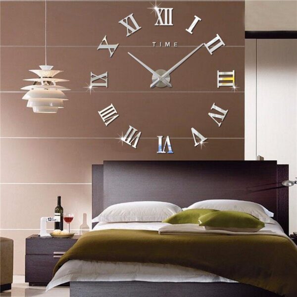 3D Acrylic Digital Roman Numerals Design Mirror Fashion Large Round Wall Clock DIY Self Adhesive Clocks