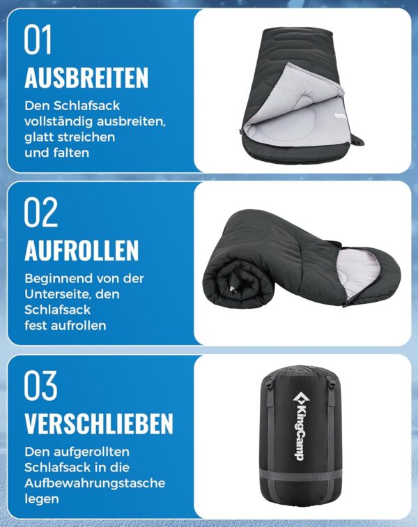 3c89558480af98d7 KingCamp Oasis Schlafsack, 3 Jahreszeiten, warm, bequem, leicht, tragbar, mit Kapuze, für drinnen und draußen, Camping, Wandern